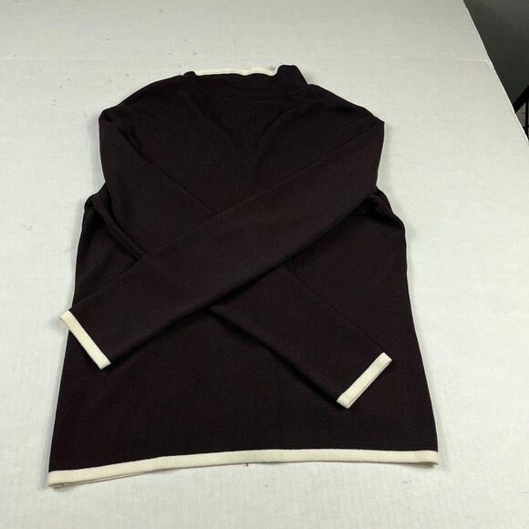 Due Per Due Veste Cardigan Sweater Brown Cream Contrast Trim Work Classic MEDIUM - Picture 8 of 9